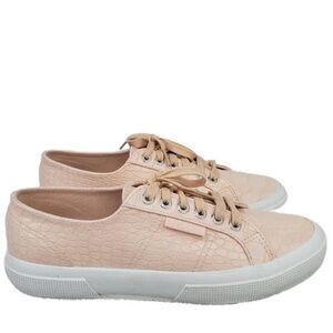 Superga Light Pink Crocodile Embossed Lace Up Platform Sneakers Size 7 / EU 37.5